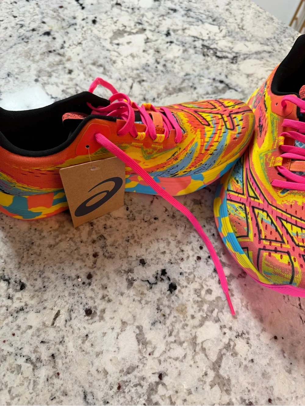 ASICS Bright Yellow Multi-Color Running Shoes with Pink Laces